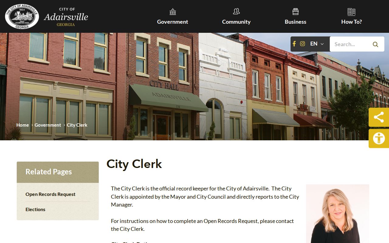 Bartow County Adairsville City Clerk and municipal records information