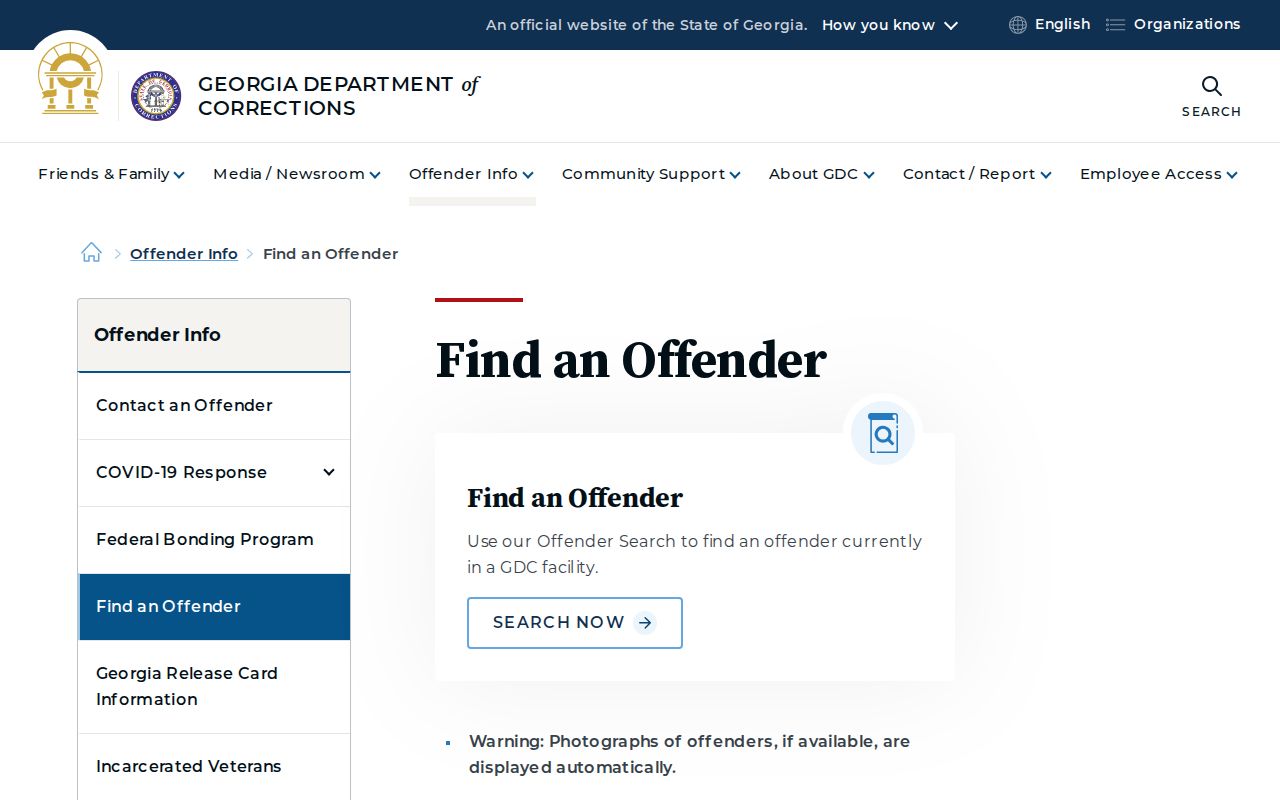 Bartow County Georgia Department of Corrections offender search and photo warning